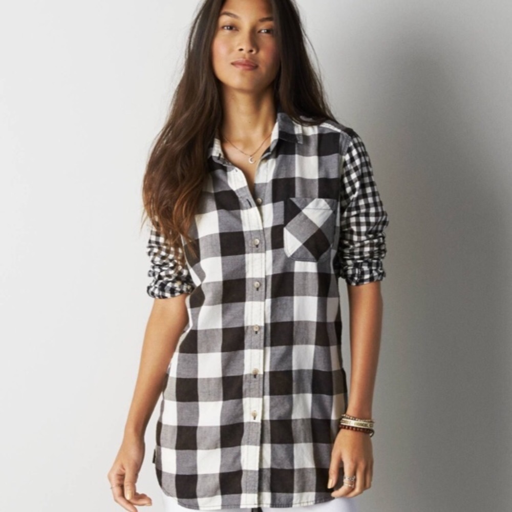 🛍American Eagle Buffalo Check Jegging Shirt - Picture 1 of 4